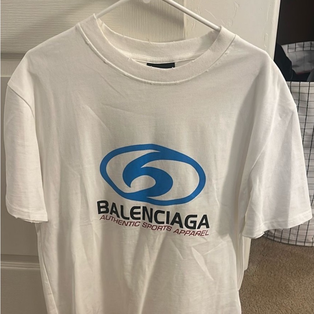 Balenciaga White and Blue Men's T-Shirt